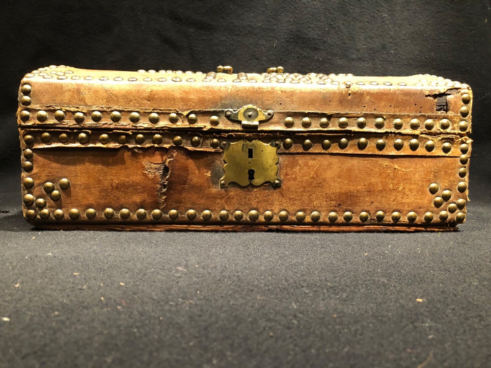 Antique Small Leather Chest View VI