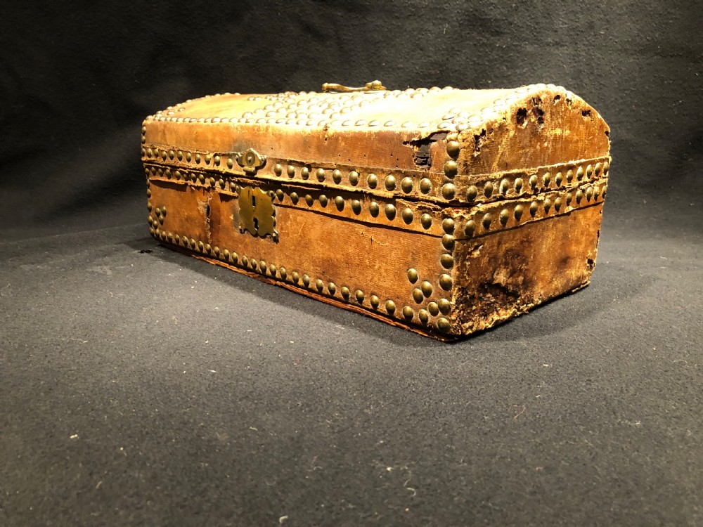 Antique Small Leather Chest View VII