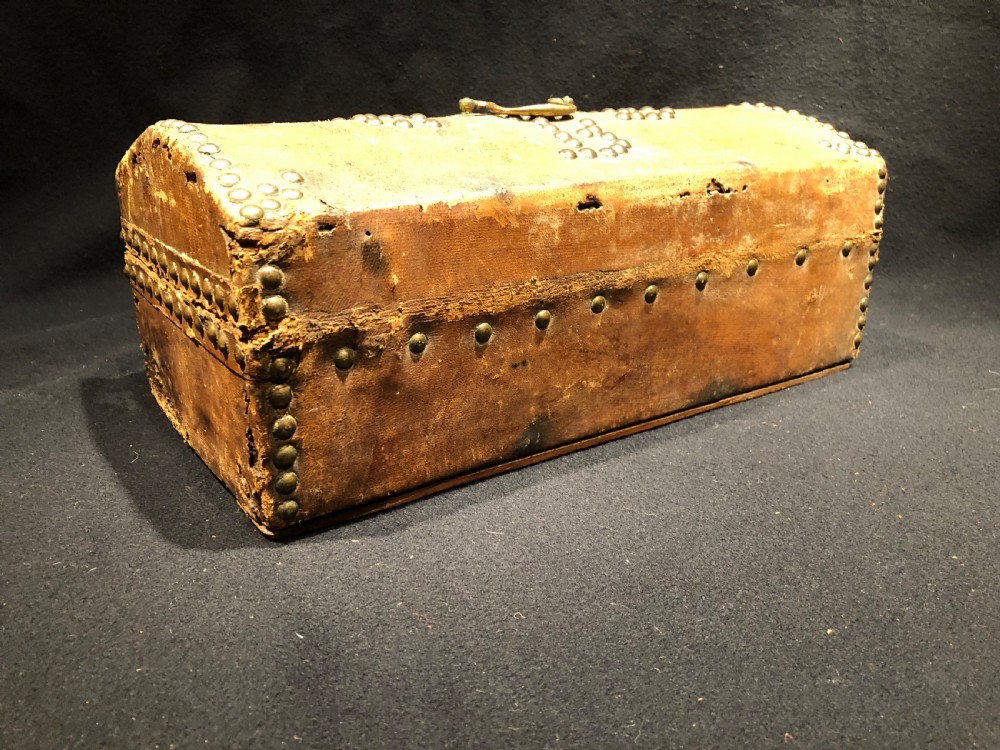 Antique Small Leather Chest View IX