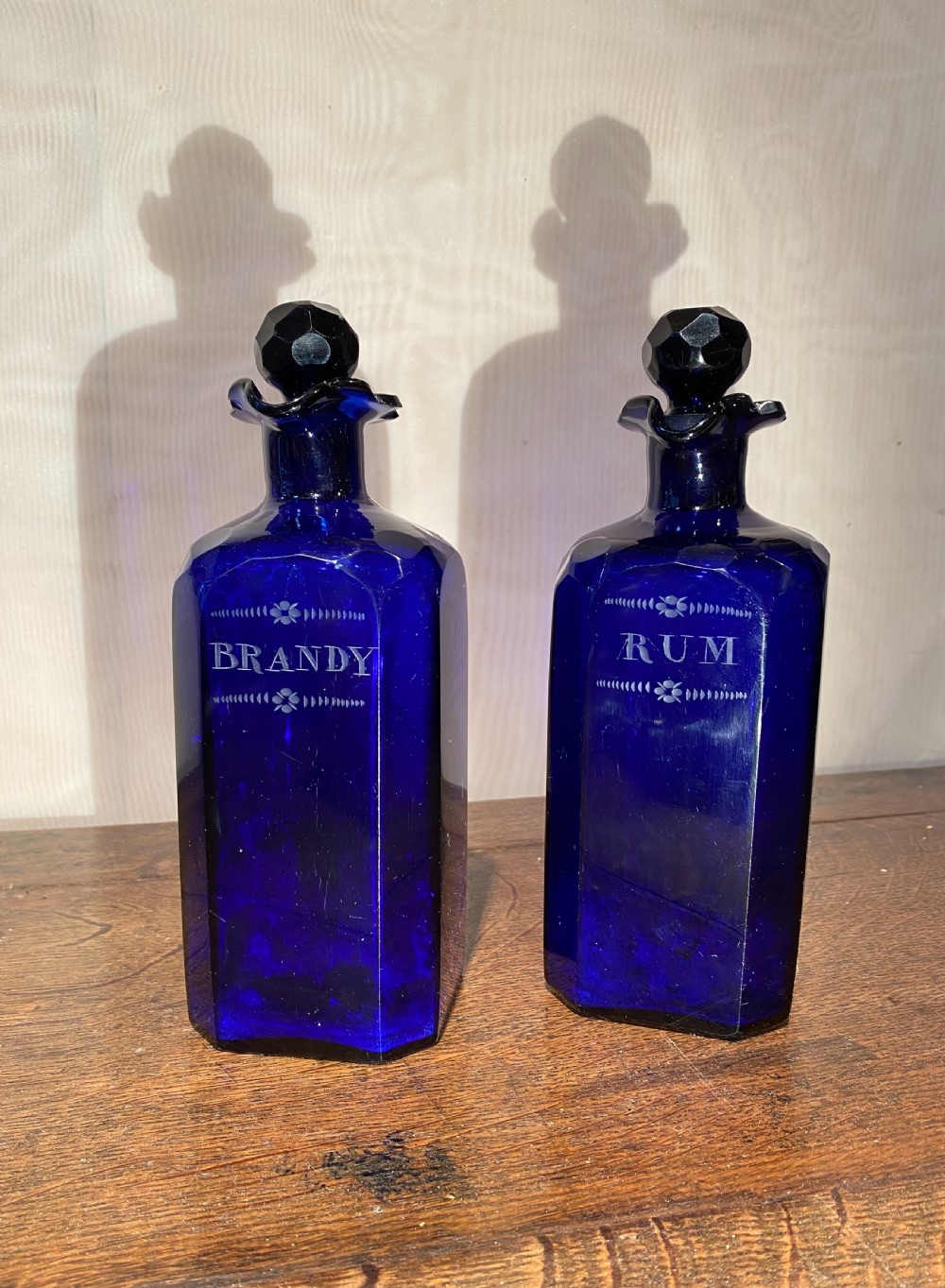 Pair of Blue Glass Decanters 