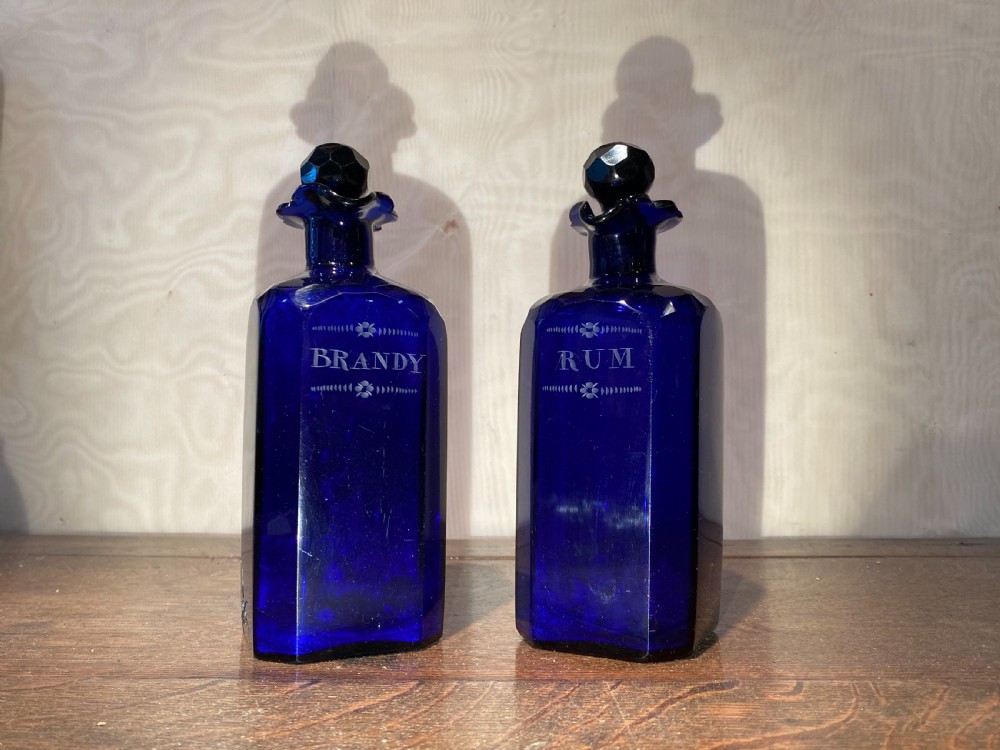 Pair of Blue Glass Decanters  View II