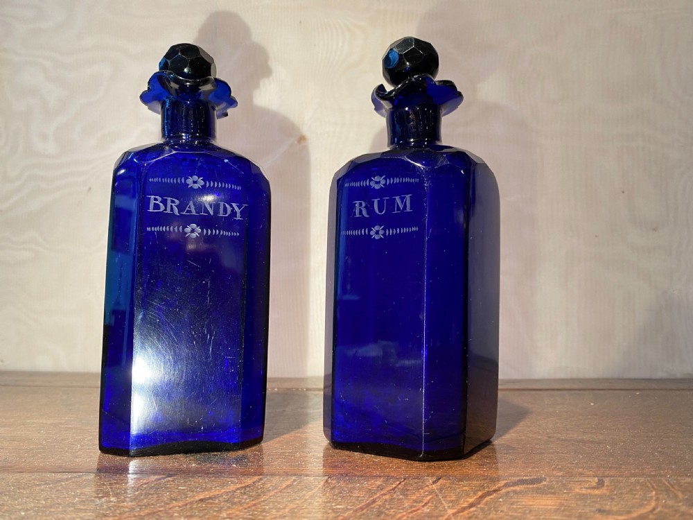 Pair of Blue Glass Decanters  View III