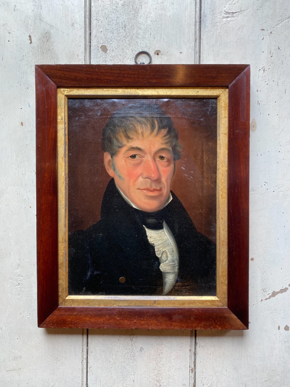 Antique Naive Oil Portrait Painting 