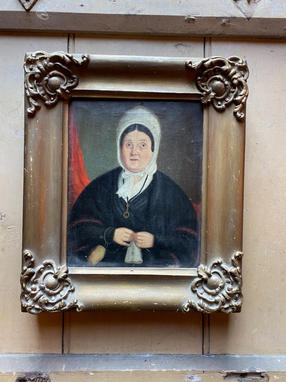 Antique Naive Portrait Painting 