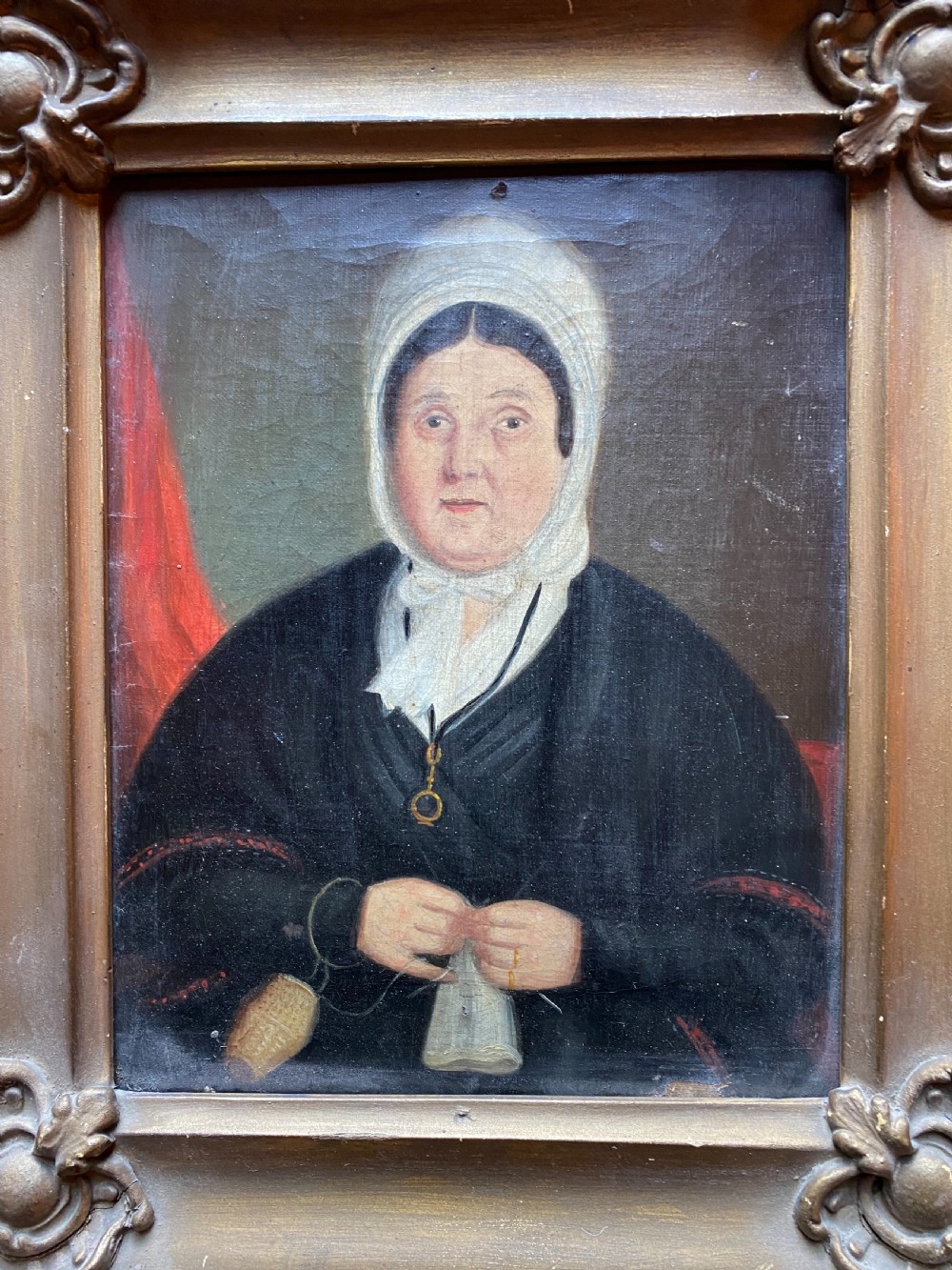 Antique Naive Portrait Painting  View II