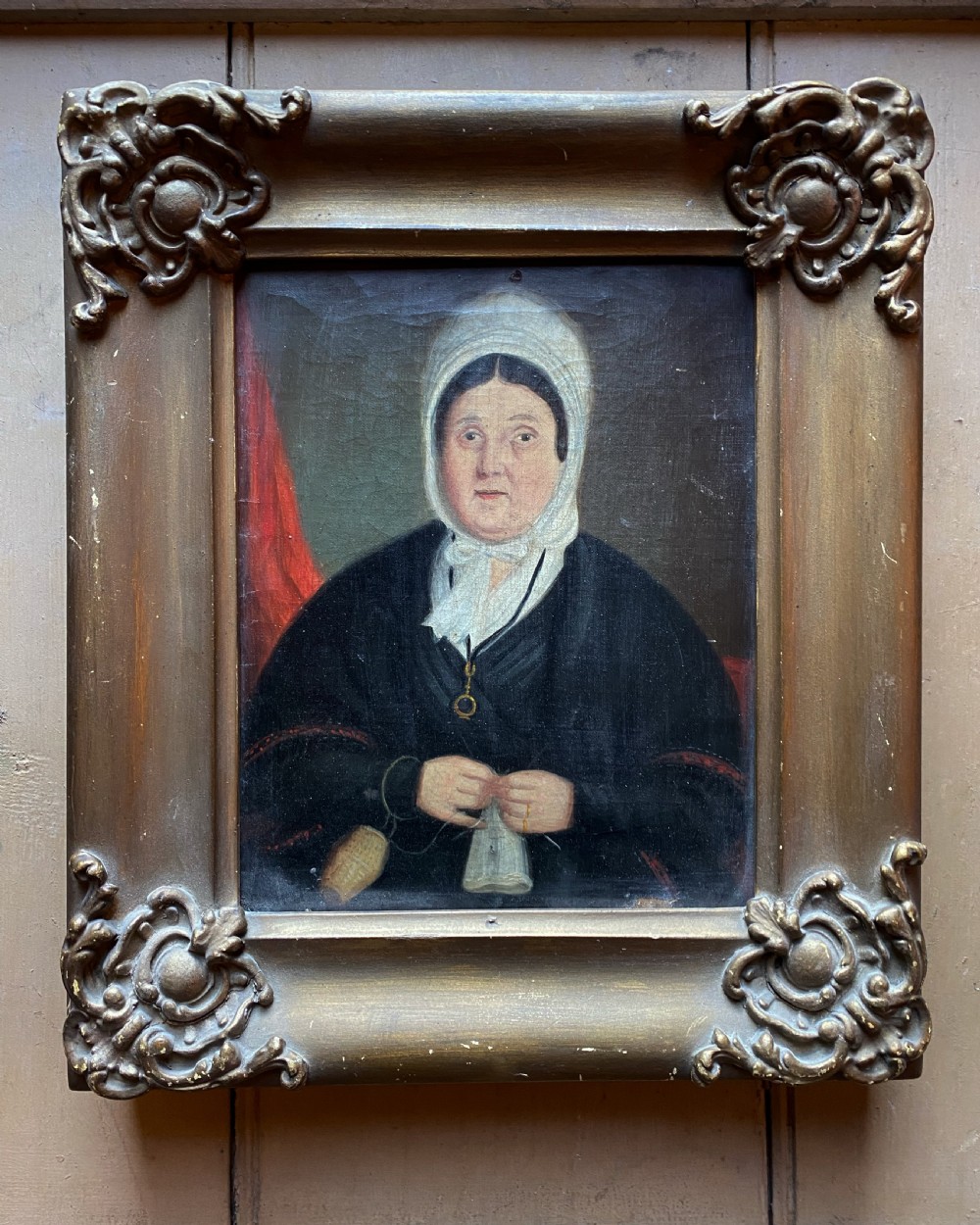 Antique Naive Portrait Painting  View III