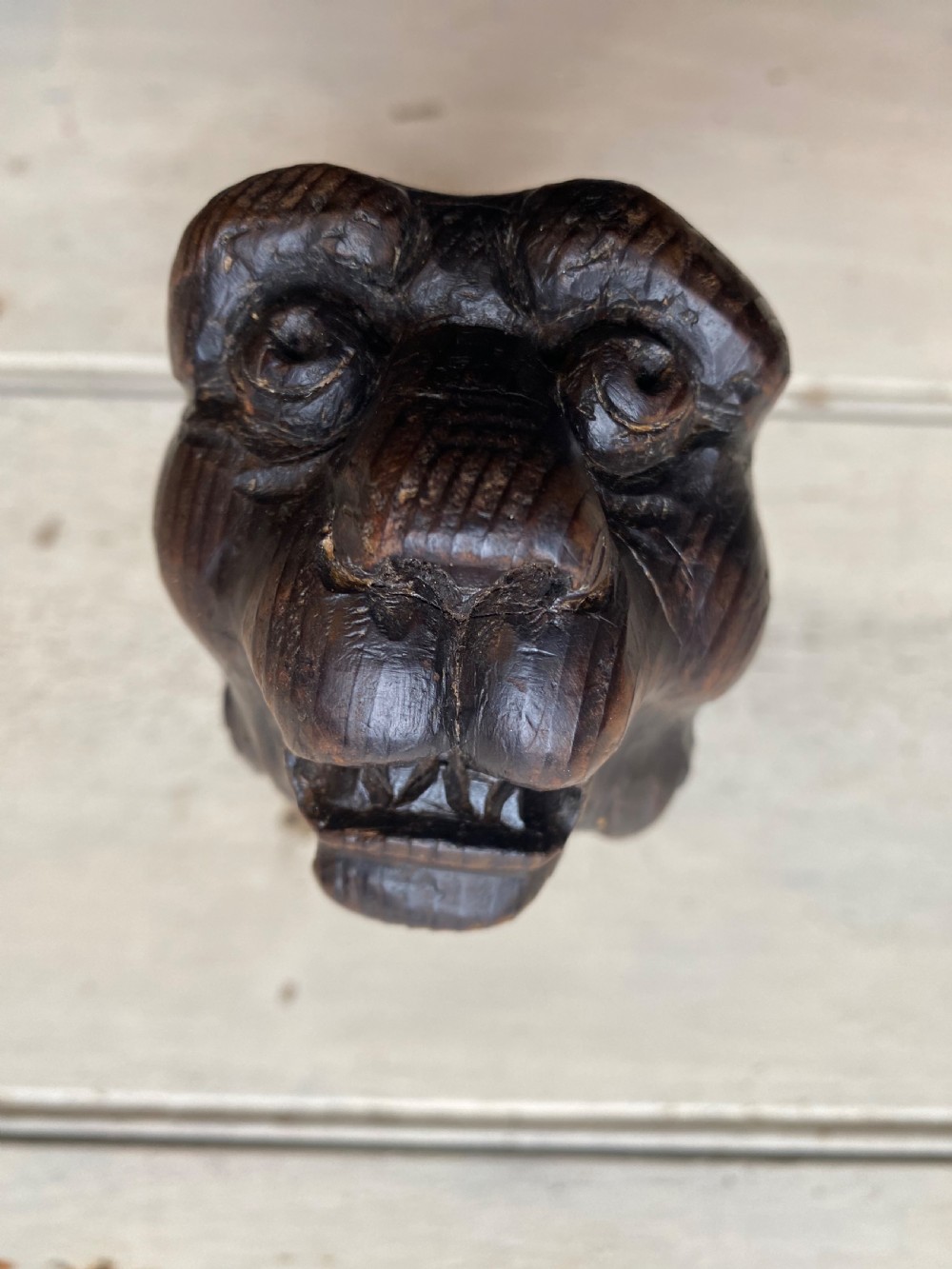 Pair of Carved Wood Lion Heads View V