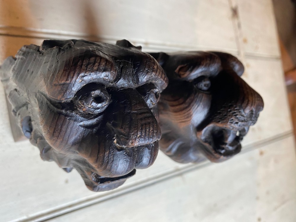 Pair of Carved Wood Lion Heads View VI