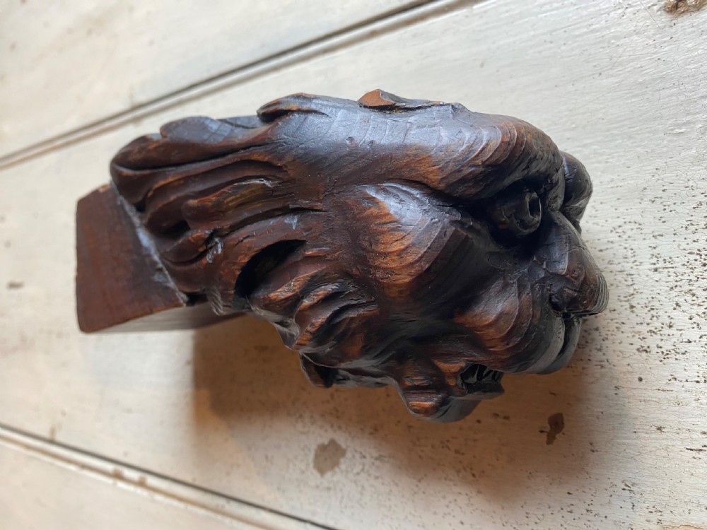 Pair of Carved Wood Lion Heads View VIII