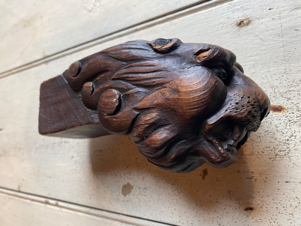 Pair of Carved Wood Lion Heads View X
