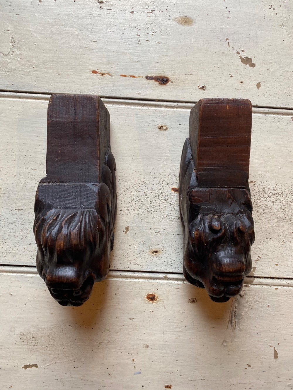 Pair of Carved Wood Lion Heads View XII