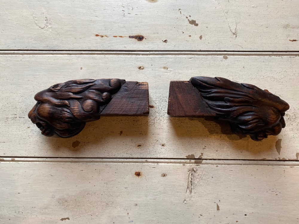 Pair of Carved Wood Lion Heads View XIV