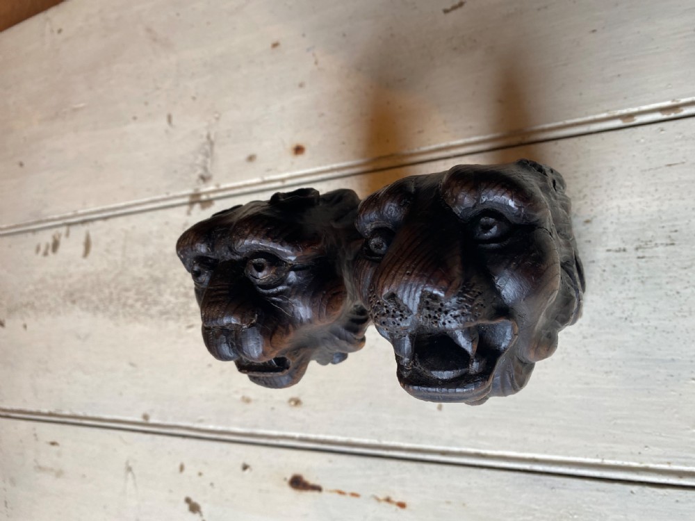 Pair of Carved Wood Lion Heads View XV