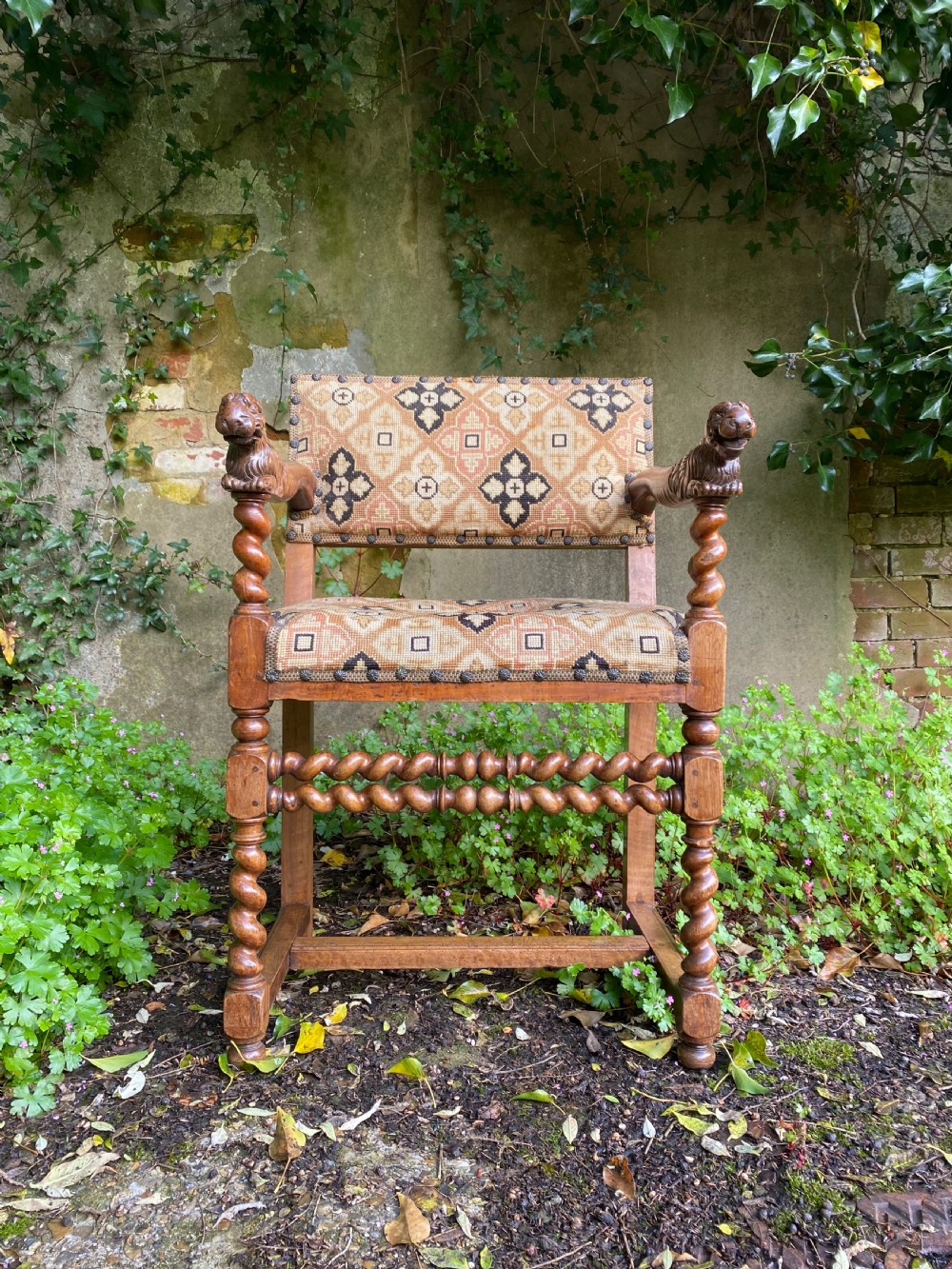 Antique Walnut Lion Head Armchair  View II