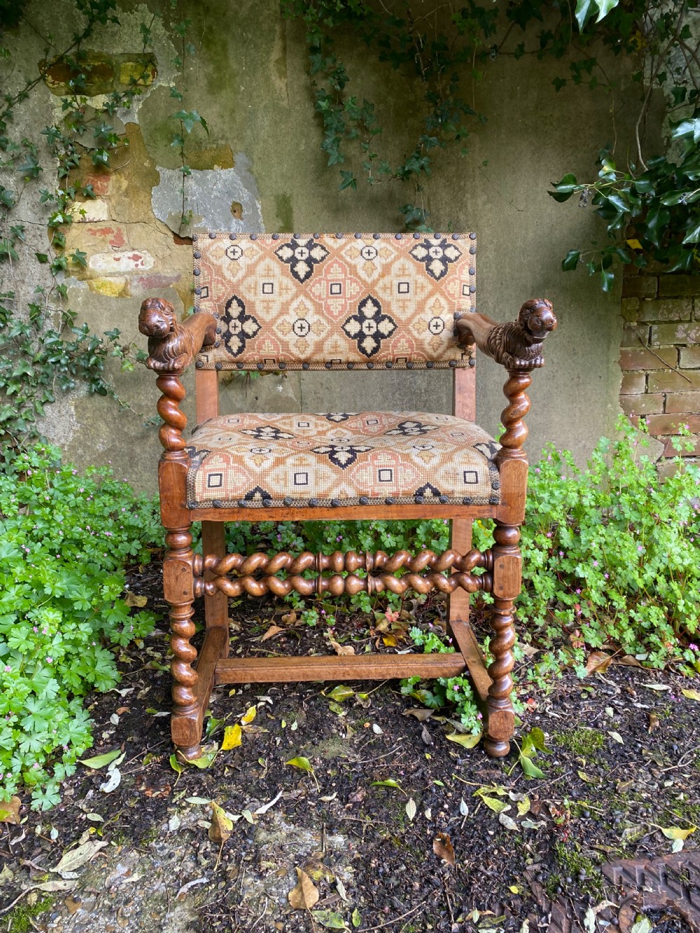 Antique Walnut Lion Head Armchair  View III