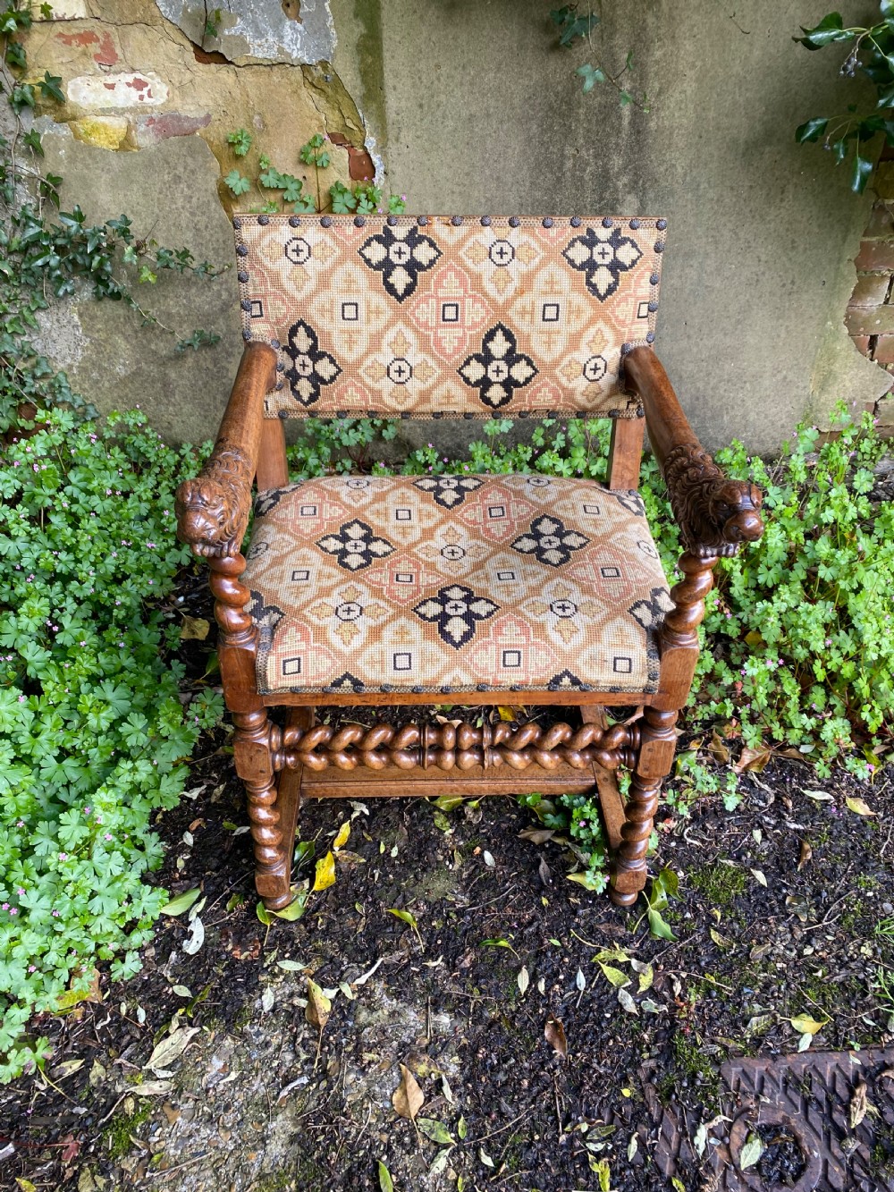 Antique Walnut Lion Head Armchair  View IV