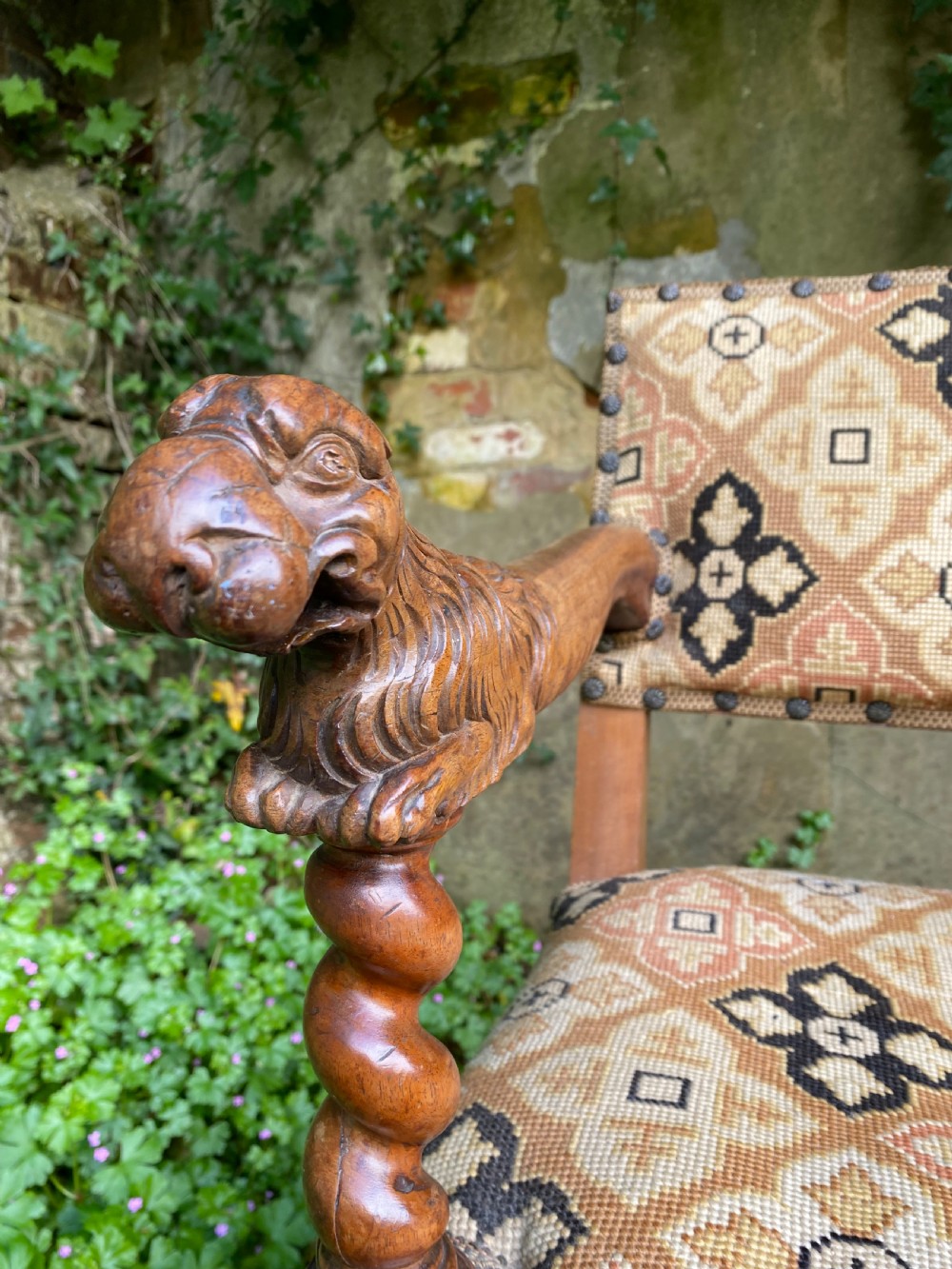 Antique Walnut Lion Head Armchair  View V