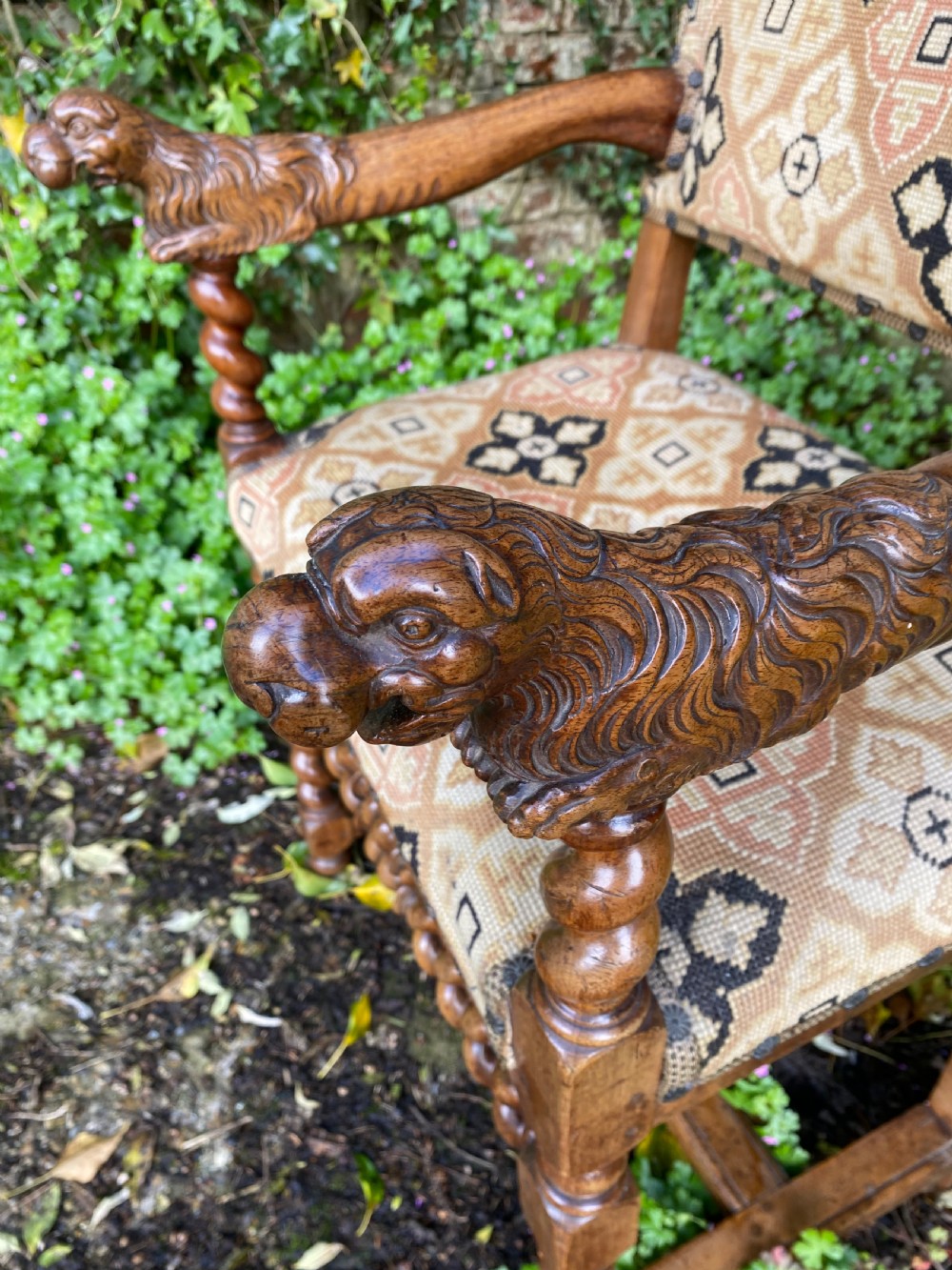 Antique Walnut Lion Head Armchair  View IX