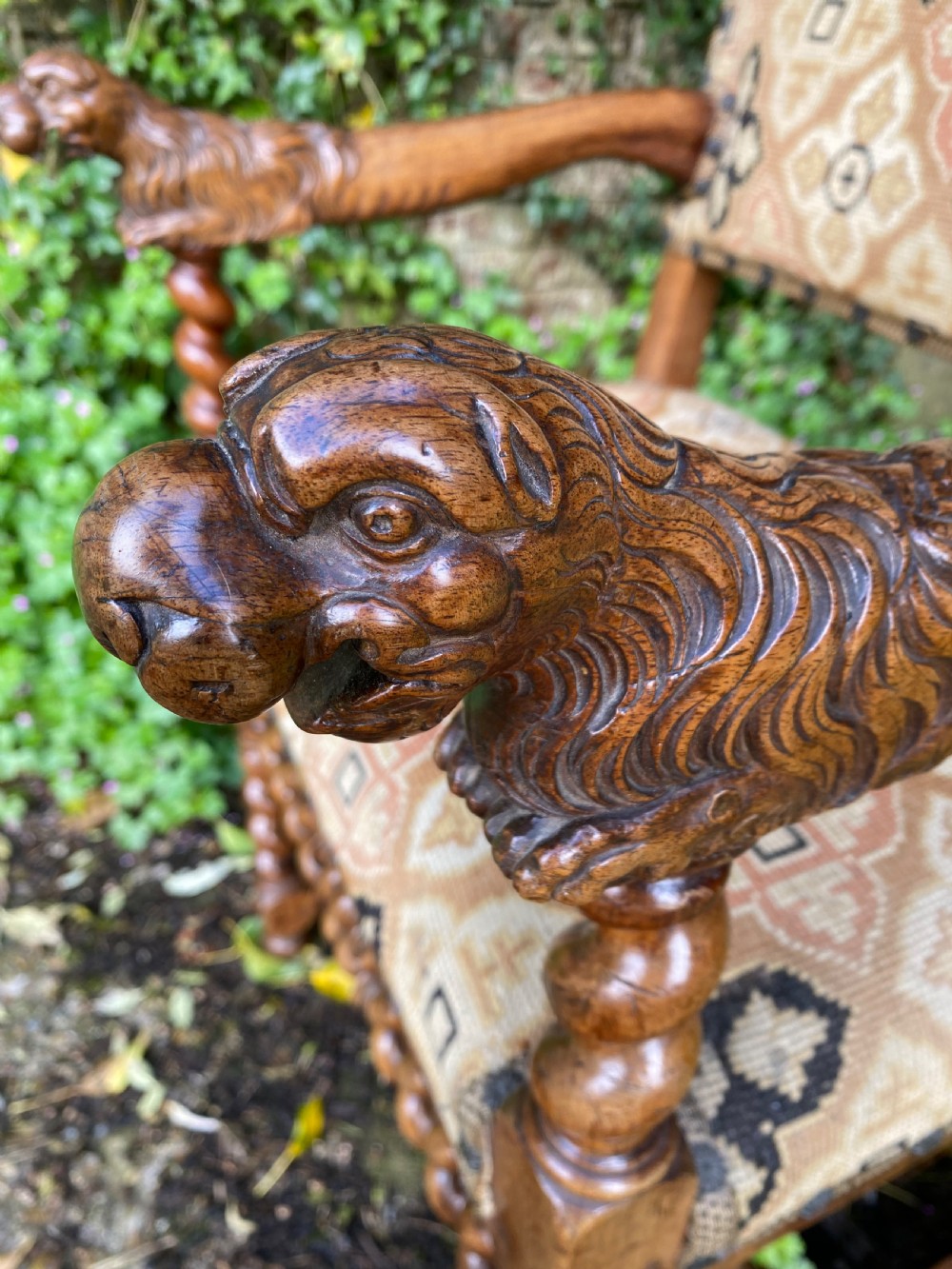 Antique Walnut Lion Head Armchair  View X