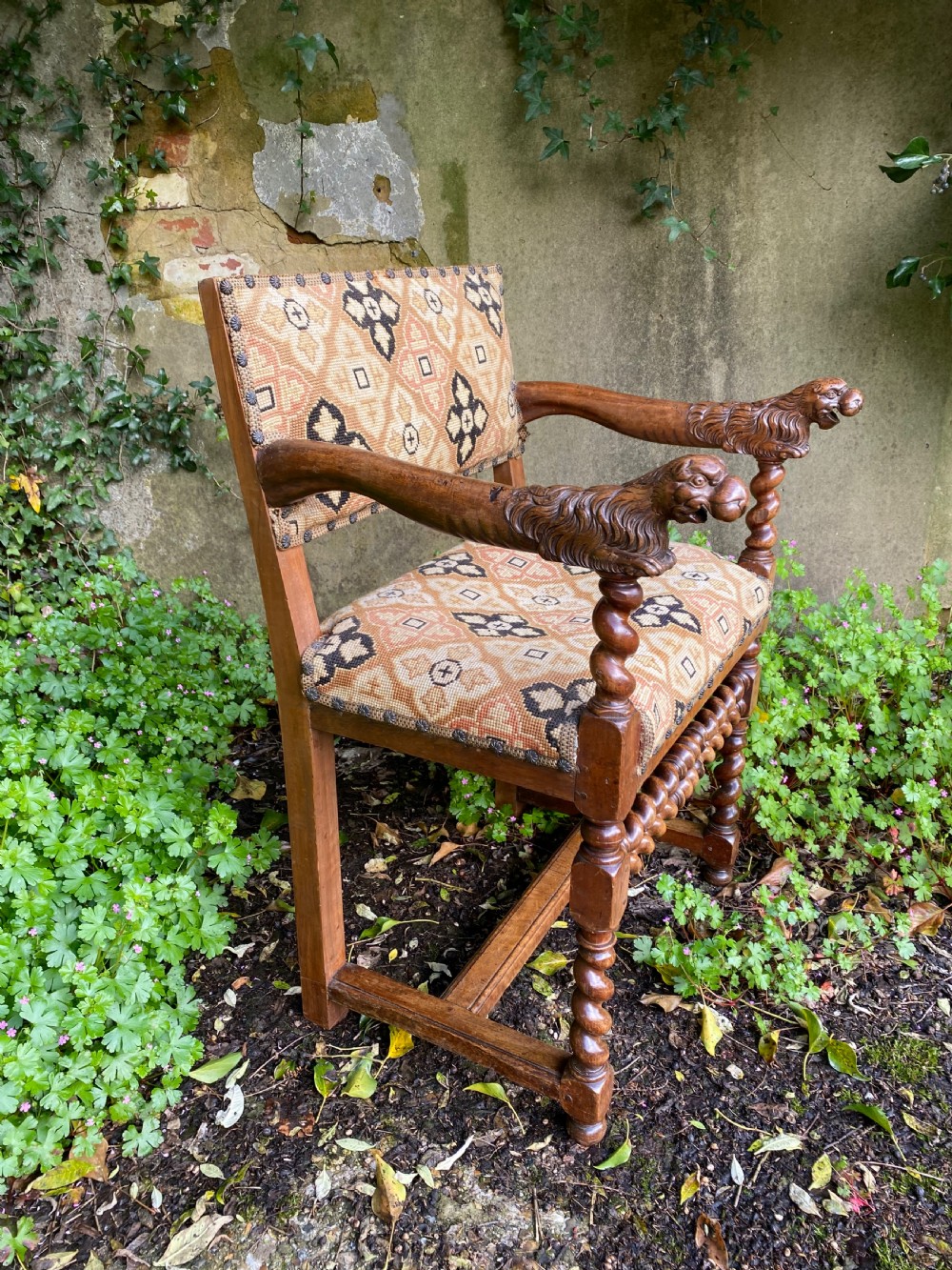 Antique Walnut Lion Head Armchair  View XI