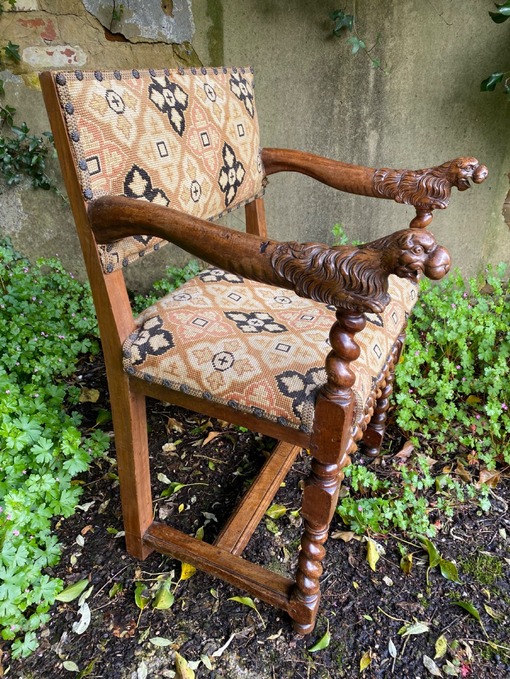 Antique Walnut Lion Head Armchair  View XII