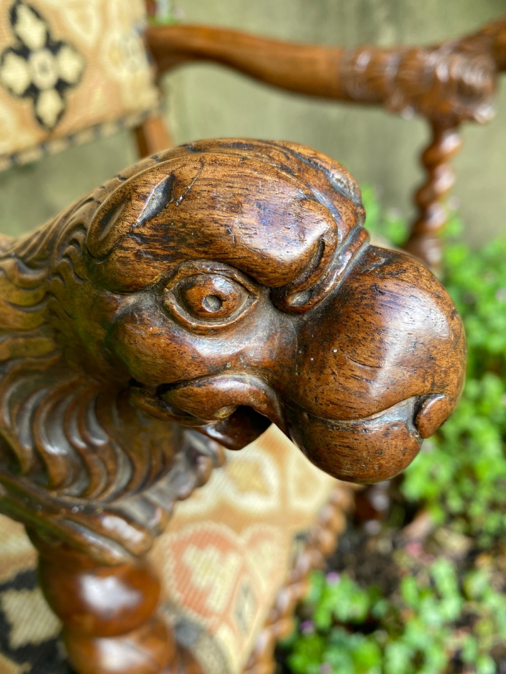 Antique Walnut Lion Head Armchair  View XIII