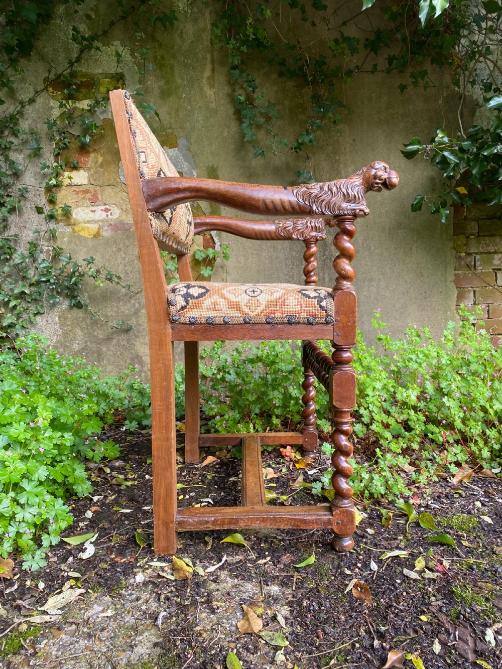 Antique Walnut Lion Head Armchair  View XIV