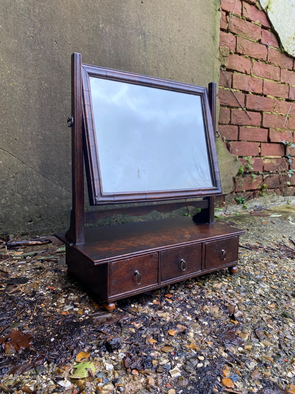 Antique 18th Century Oak Vanity Mirror 
