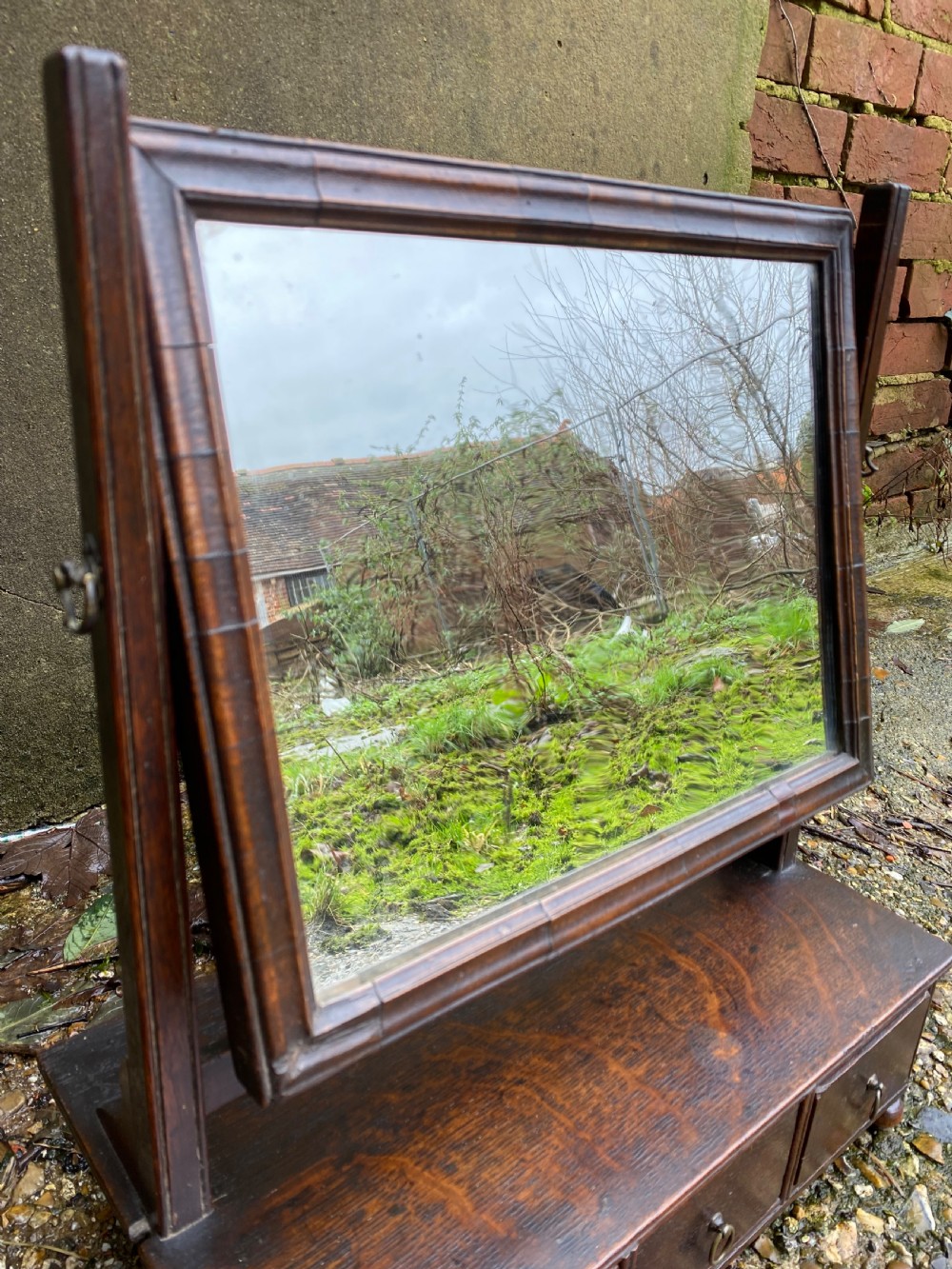 Antique 18th Century Oak Vanity Mirror  View II