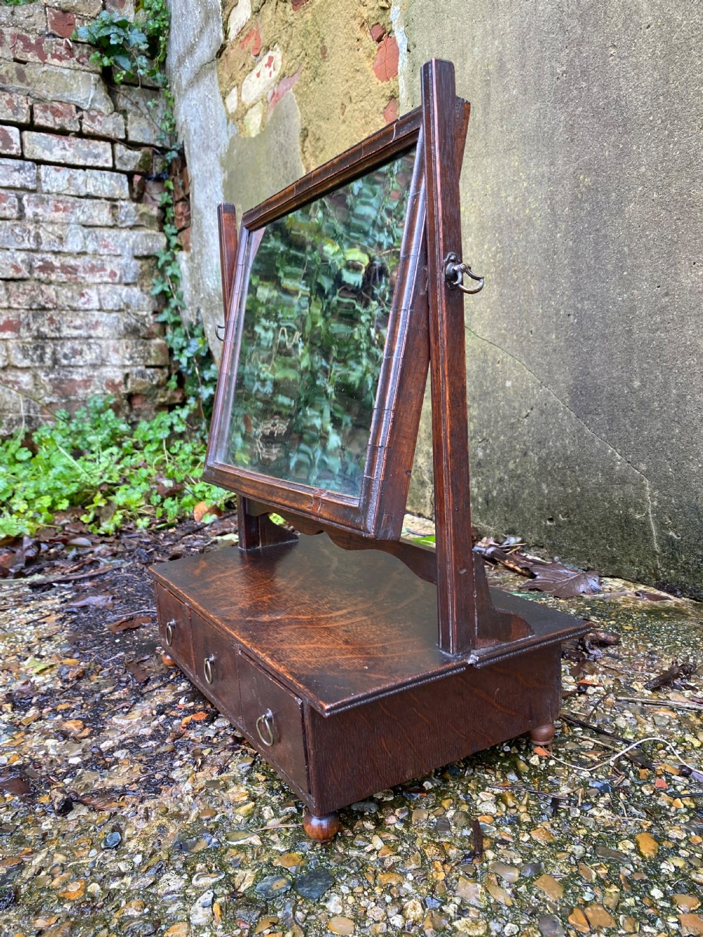 Antique 18th Century Oak Vanity Mirror  View III