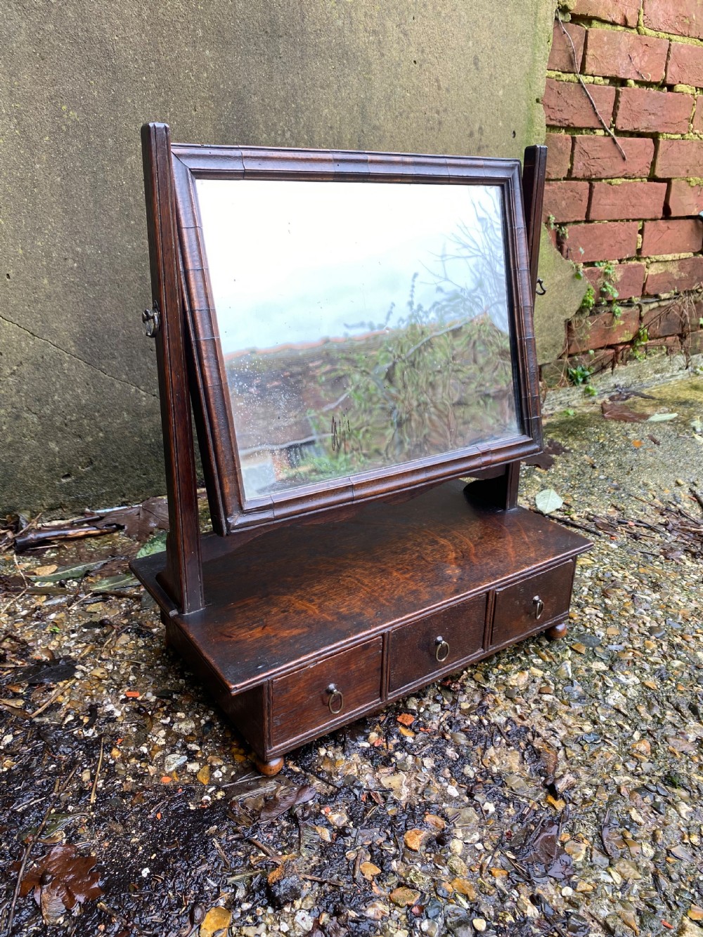 Antique 18th Century Oak Vanity Mirror  View IV