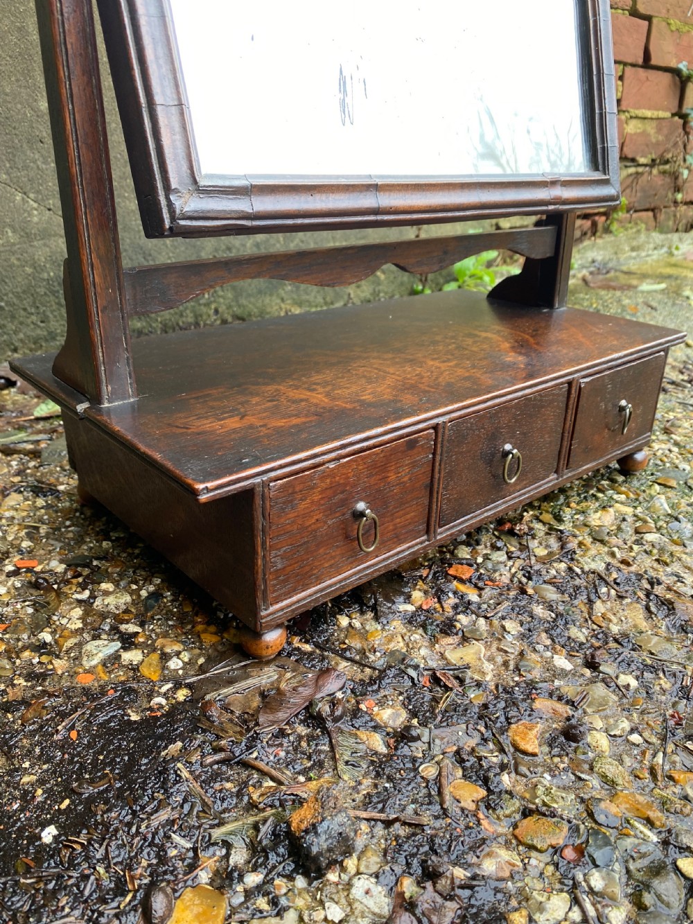 Antique 18th Century Oak Vanity Mirror  View V