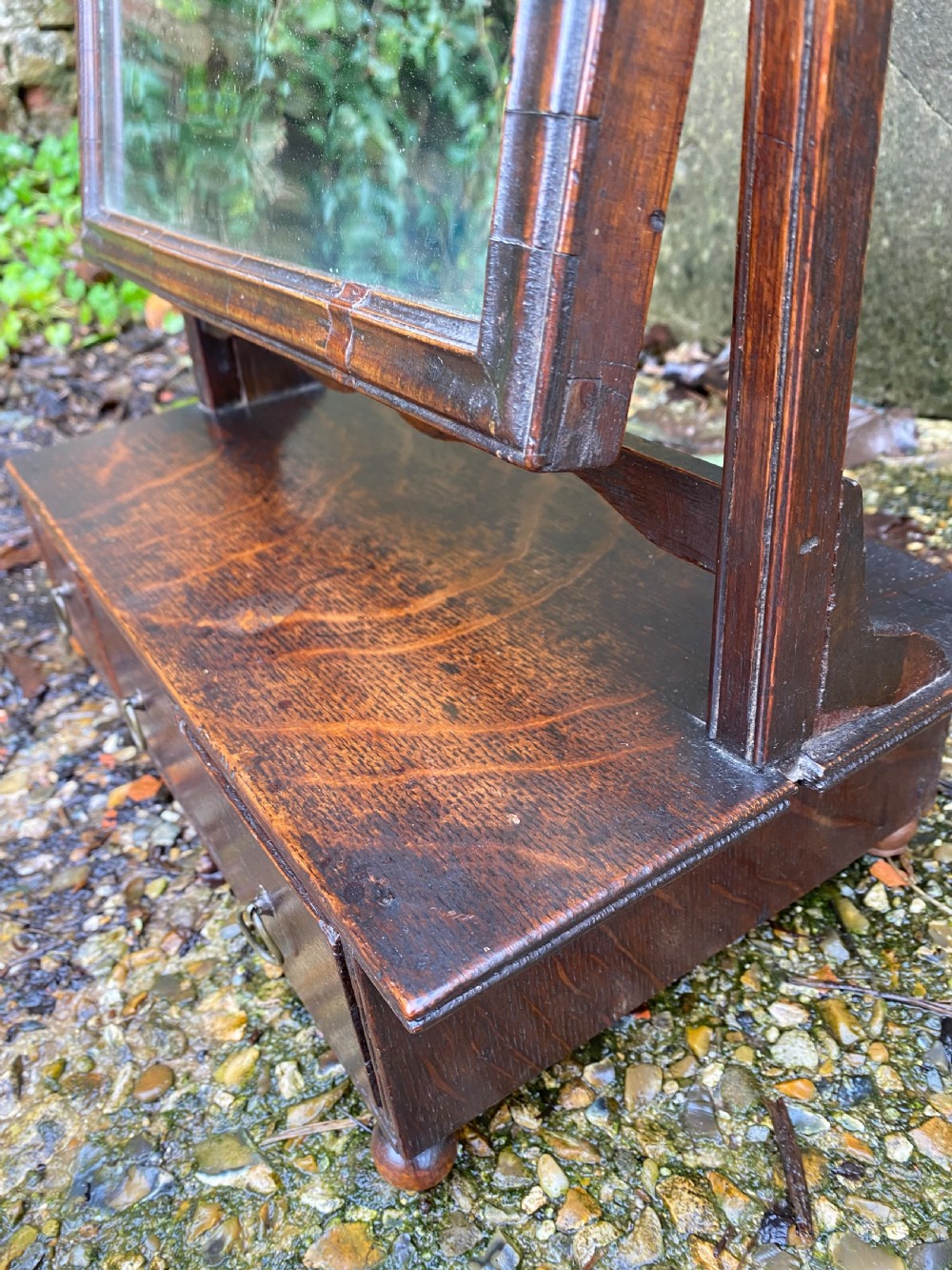 Antique 18th Century Oak Vanity Mirror  View VI