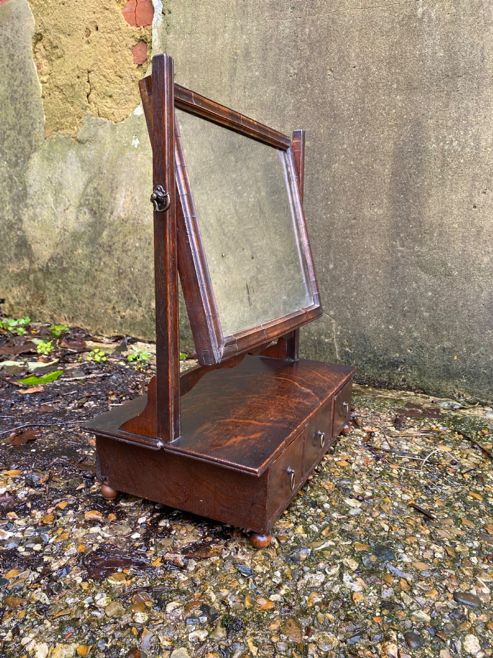 Antique 18th Century Oak Vanity Mirror  View IX