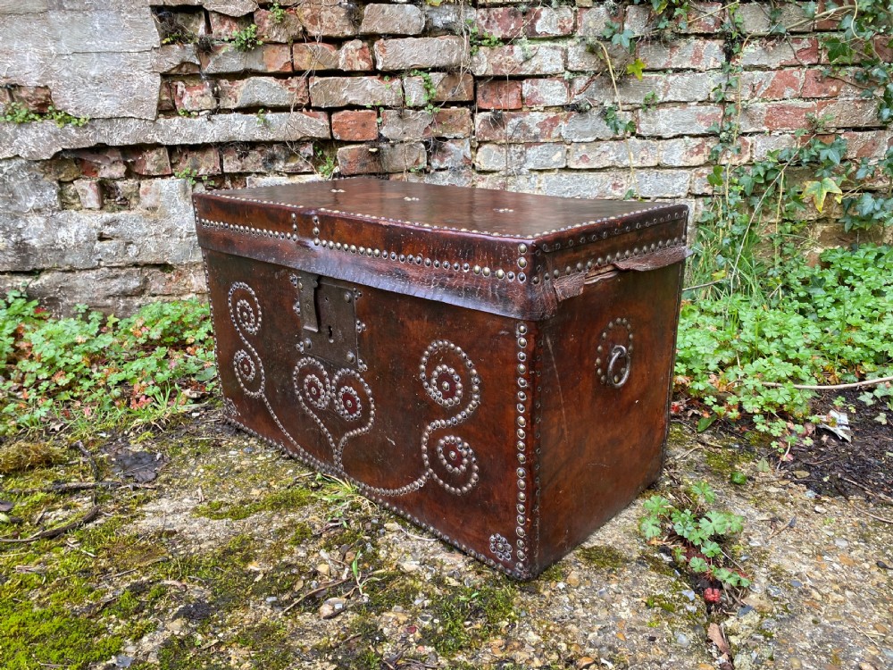 Antique Leather Bound Chest View X