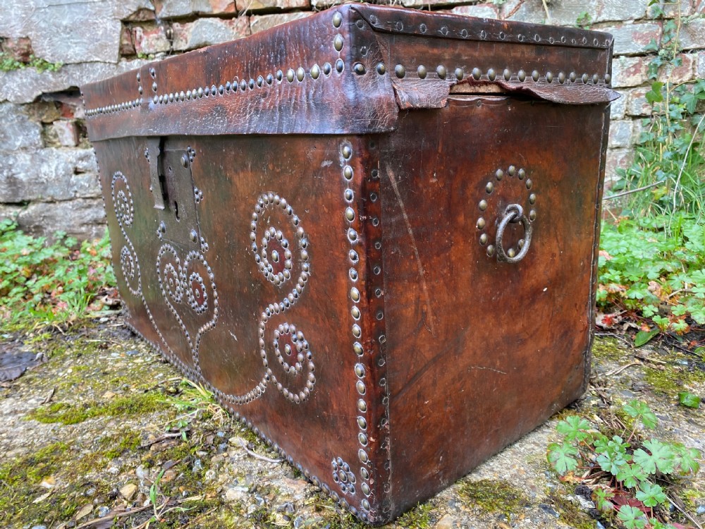 Antique Leather Bound Chest View XI