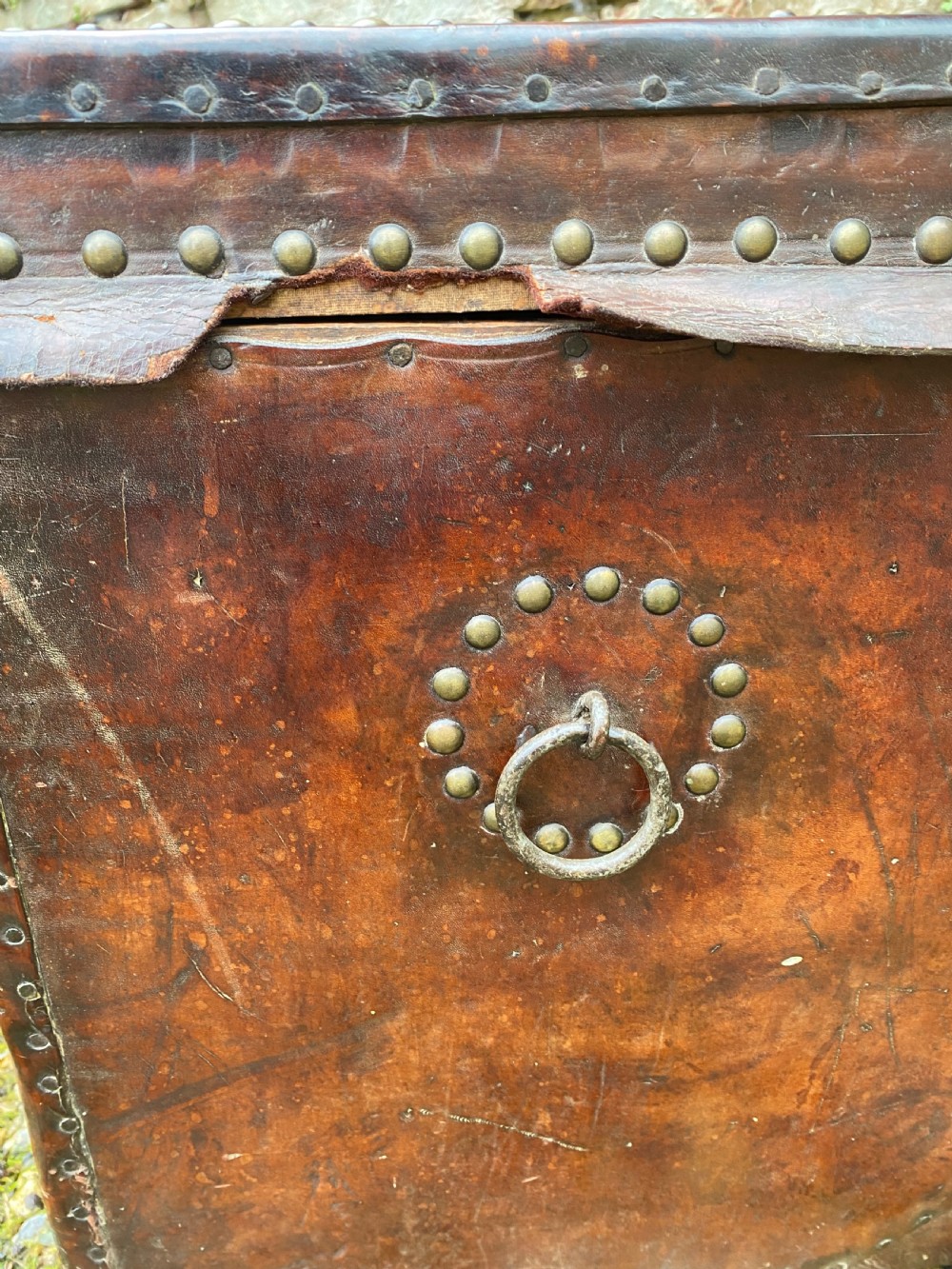 Antique Leather Bound Chest View XV