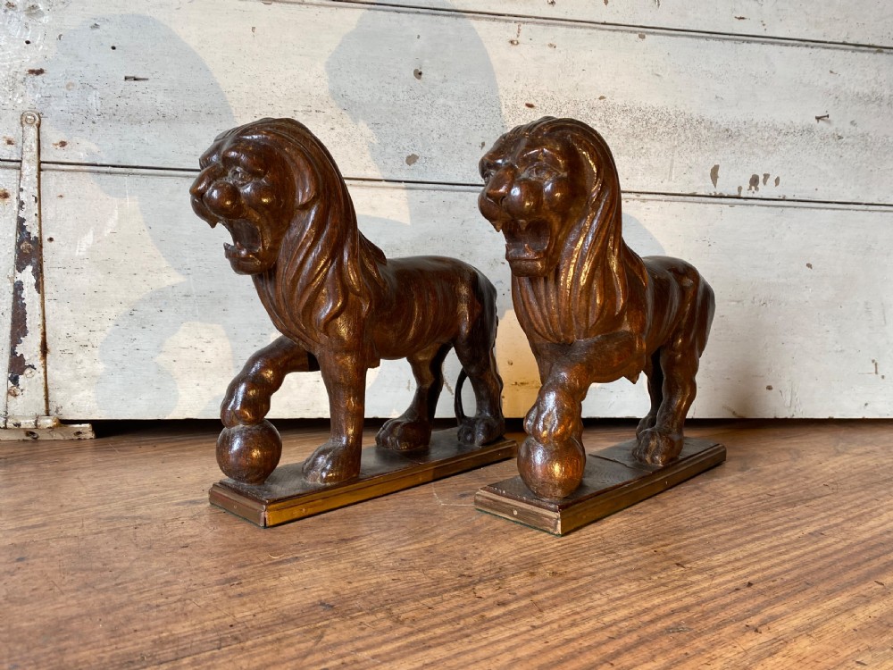 A Pair of Carved Oak Lions