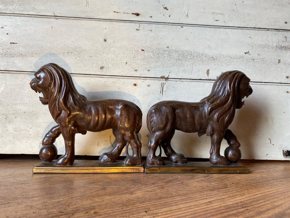 A Pair of Carved Oak Lions View II