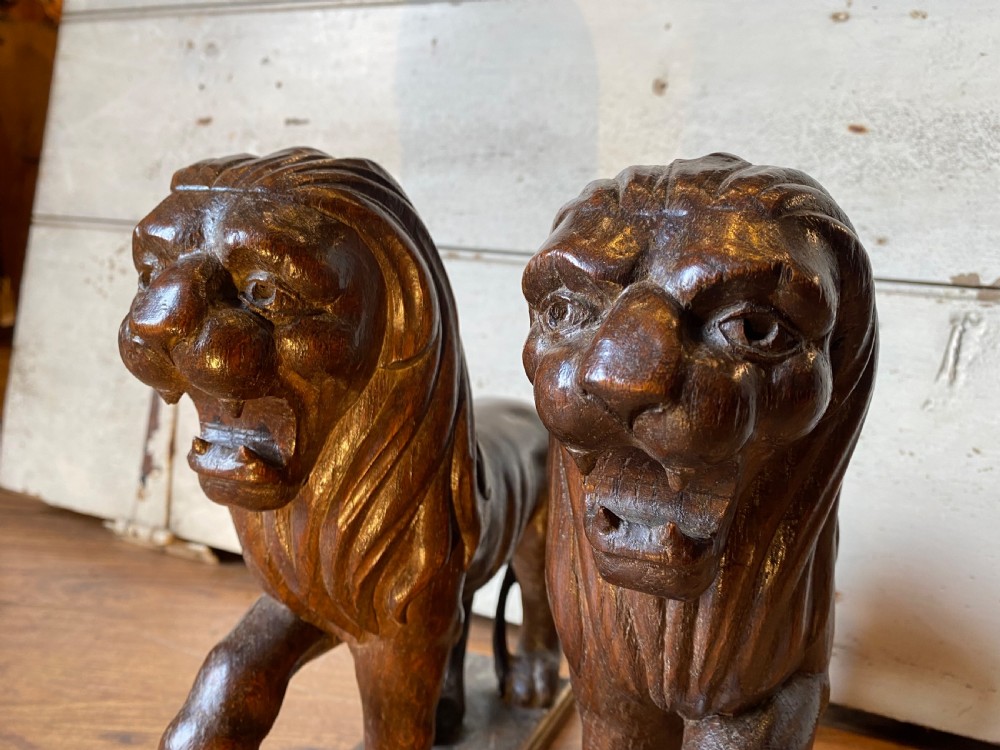 A Pair of Carved Oak Lions View XII
