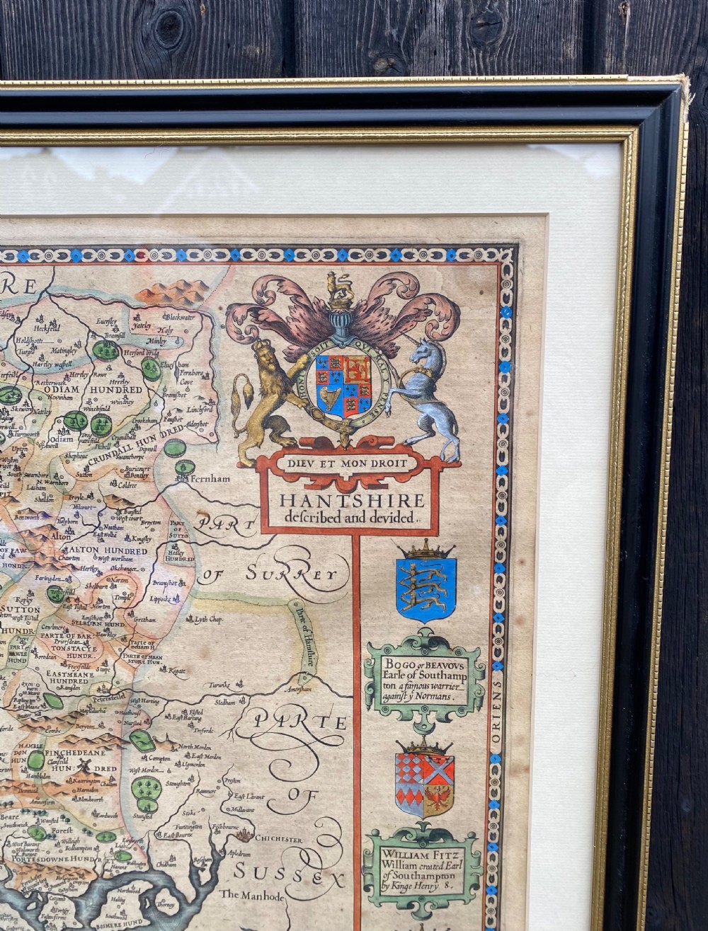 Original Antique Map of Hampshire by John Speed View IV