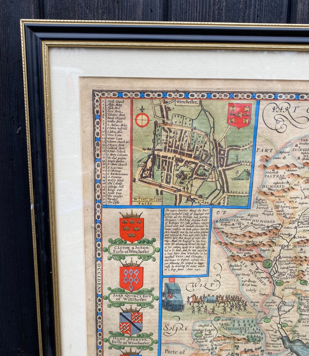 Original Antique Map of Hampshire by John Speed View V