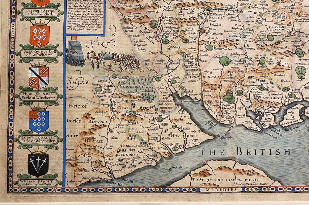 Original Antique Map of Hampshire by John Speed View VIII