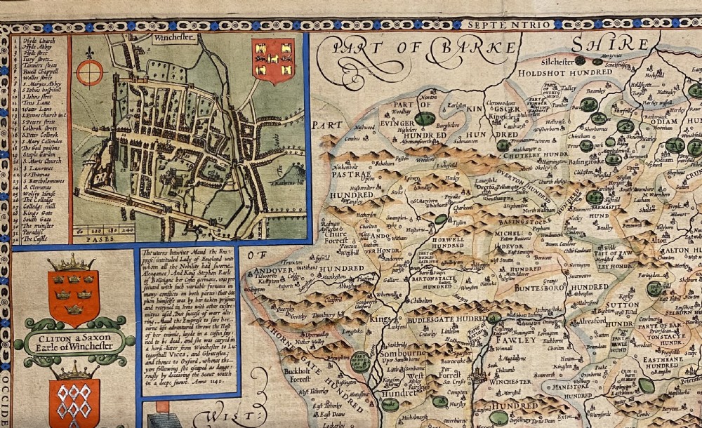 Original Antique Map of Hampshire by John Speed View IX