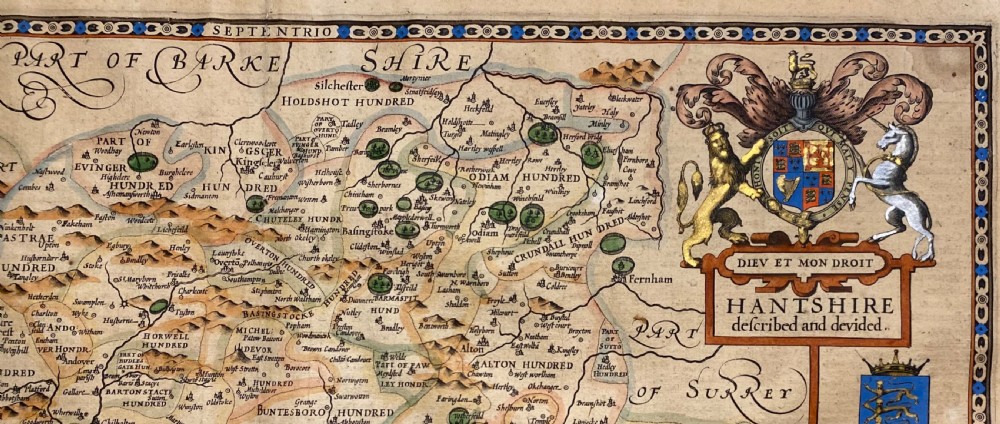 Original Antique Map of Hampshire by John Speed View X