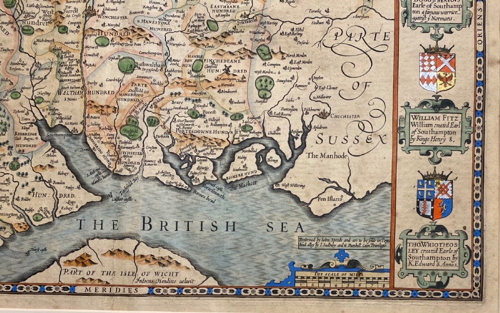 Original Antique Map of Hampshire by John Speed View XI