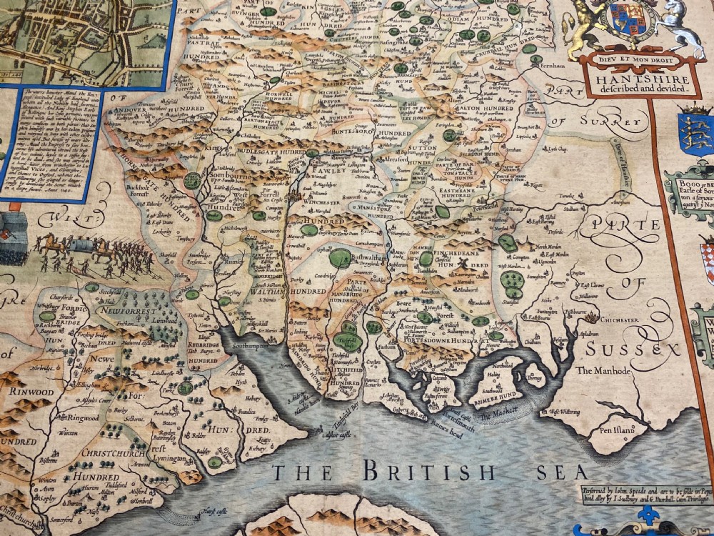 Original Antique Map of Hampshire by John Speed View XII