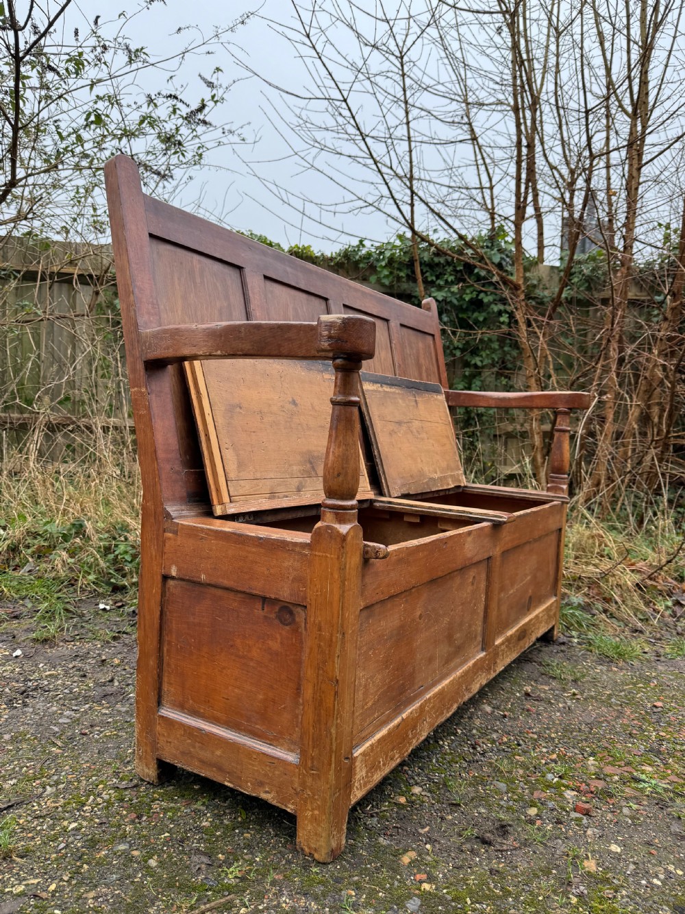 Antique Pine Box Settle View XV