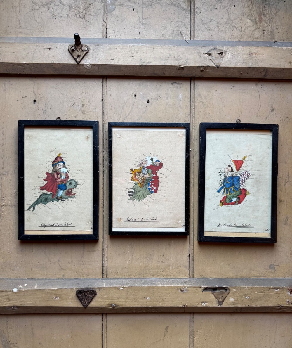 Set of Three  Watercolour Caricature Maps