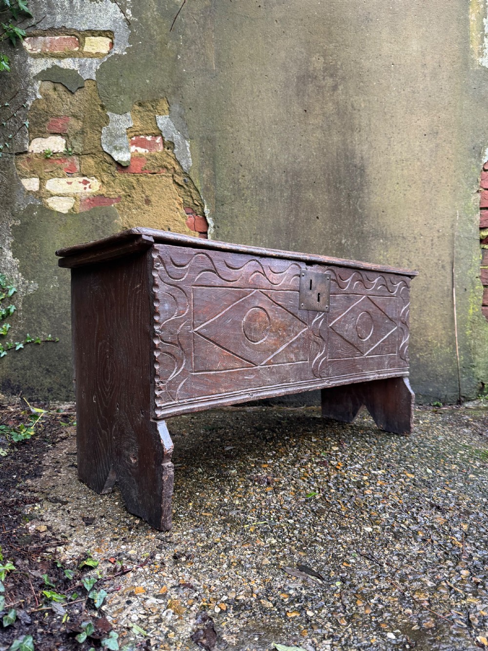 Early Elm Plank Coffer 